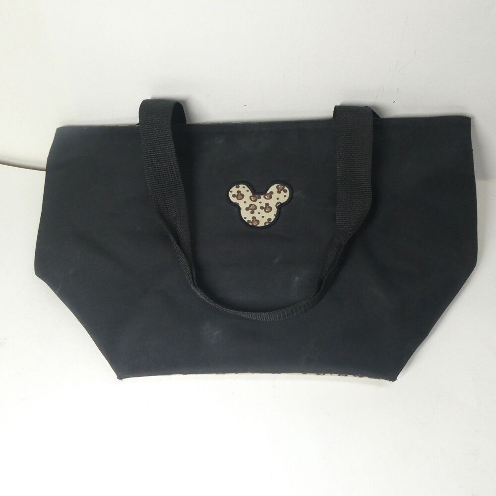 The Disney Store Zippered Tote Bag Mickey Mouse Animal Print Brown Black Vintage